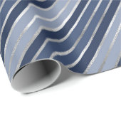 Vakanenblauw en zilveren kerststrepen cadeaupapier (Rol Hoek)