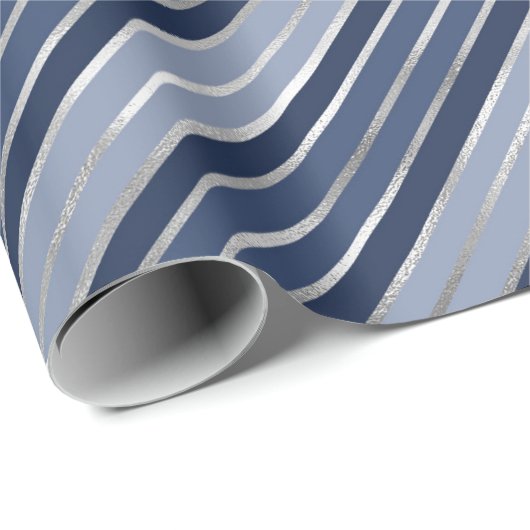 Vakanenblauw en zilveren kerststrepen cadeaupapier (Rol Hoek)