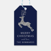 Vakanesblauw en zilver Glitter Reindeer Cadeaulabel (Voorkant)