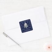 Vakanesboom voor vakantieblauw en zilver met kerst vierkante sticker (Envelop)