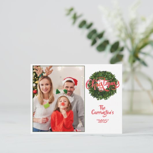 Vakanesfeestdag Foto Boxwood Wreate Briefkaart (Staand voorkant)