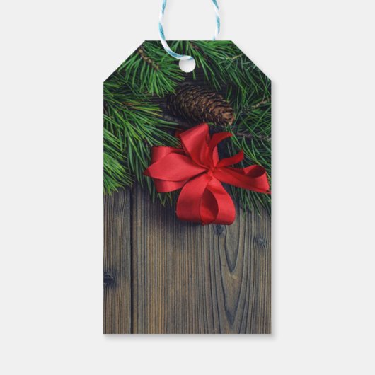 Vakaneskerstaven voor feestdagen, Rode Bow Cadeaulabel (Achterkant)