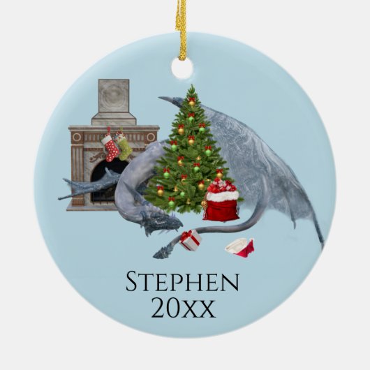 Vakaneskerstboom Fantasy Dragon Keramisch Ornament (Achterkant)