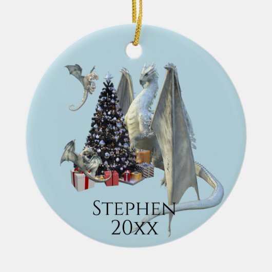 Vakaneskerstboom IJ Draak met baby's Keramisch Ornament (Voorkant)