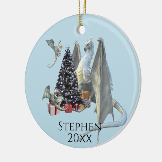 Vakaneskerstboom IJ Draak met baby's Keramisch Ornament (Links)