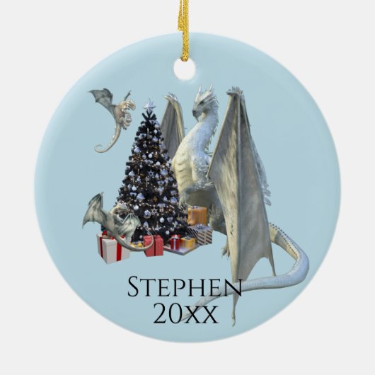 Vakaneskerstboom IJ Draak met baby's Keramisch Ornament (Achterkant)