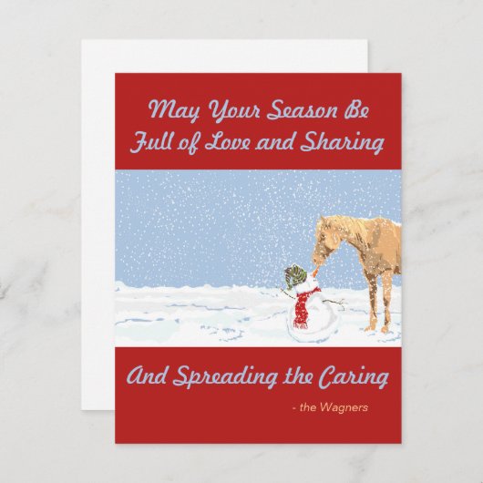 Vakaneskerstkaart met paarden en Snowman Feestdagenkaart (Voorkant / Achterkant)
