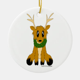 Vakaneskerstrenrendiertje met grote versiering keramisch ornament