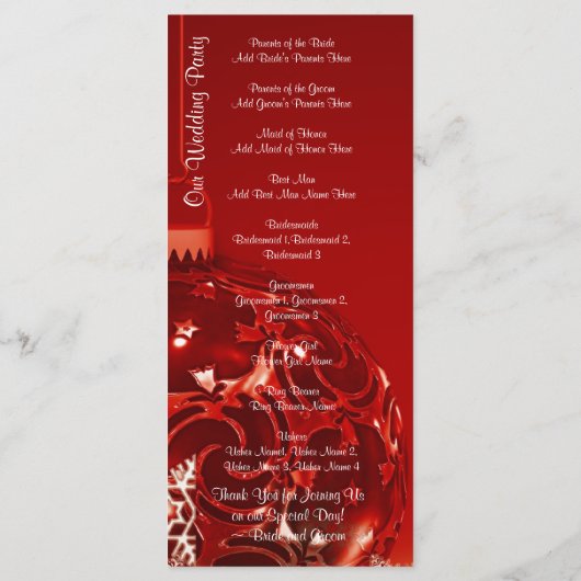 Vakaneskerstsierprogramma's met rood huwelijk programmakaart (Achterkant)