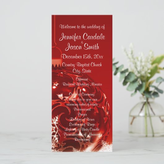 Vakaneskerstsierprogramma's met rood huwelijk programmakaart (Staand voorkant)