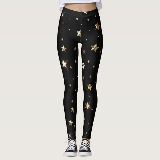 Vakanessterren voor feestdag, zwart en gouden fees leggings (Voorkant)