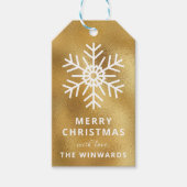 Vakankerfeestdag Gold Foil & White Snowflake Cadeaulabel (Voorkant)