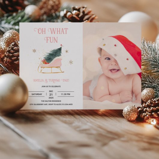 Vakantie 1e Verjaardag Meisje Fotouitnodiging Kaart