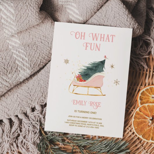 Vakantie 1e verjaardag roze kaart