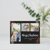 Vakantie 3 fotokaart | Rode bessen en gouden blade Feestdagenkaart (Staand voorkant)