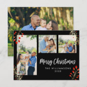 Vakantie 3 fotokaart | Rode bessen en gouden blade Feestdagenkaart (Voorkant / Achterkant)