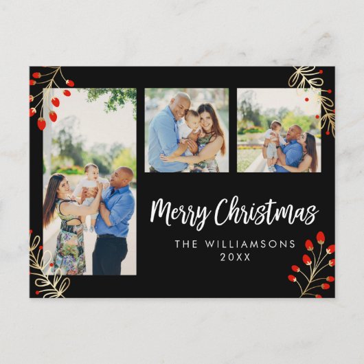 Vakantie 3 fotokaart | Rode bessen en gouden blade Feestdagenkaart (Voorkant)