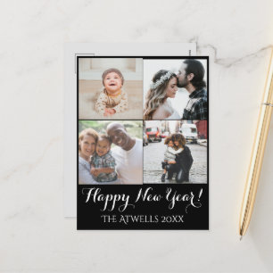 Vakantie 4 Foto's Happy New Year Family Black Feestdagenkaart