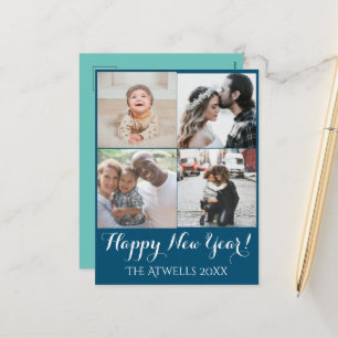 Vakantie 4 Foto's Happy New Year Family Blue Feestdagenkaart