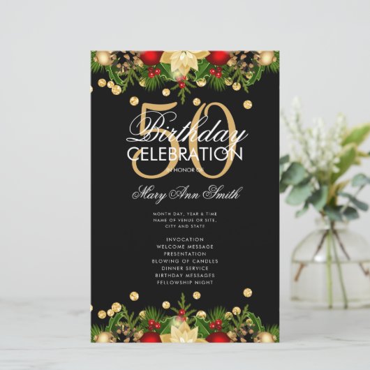 Vakantie 50e verjaardag Programma Gold met menu (Staand voorkant)