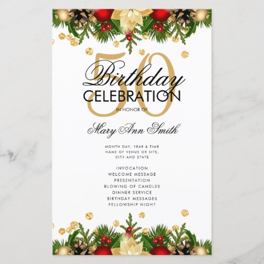 Vakantie 50e verjaardag Programma Gold met menu (Voorkant)