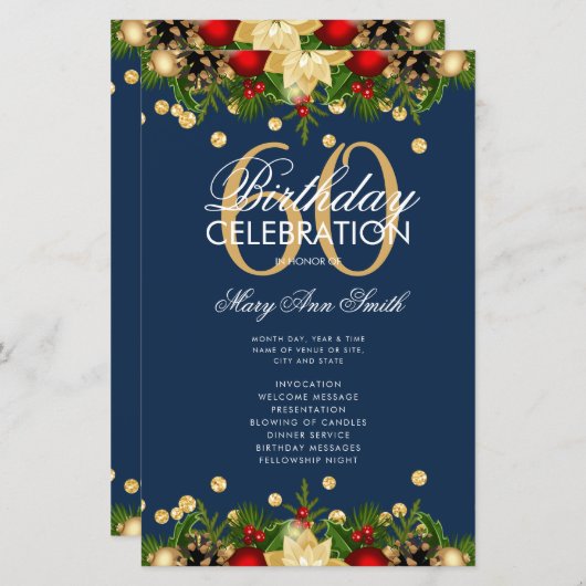 Vakantie 60e verjaardag Programma Gold Navy Menu (Voorkant / Achterkant)