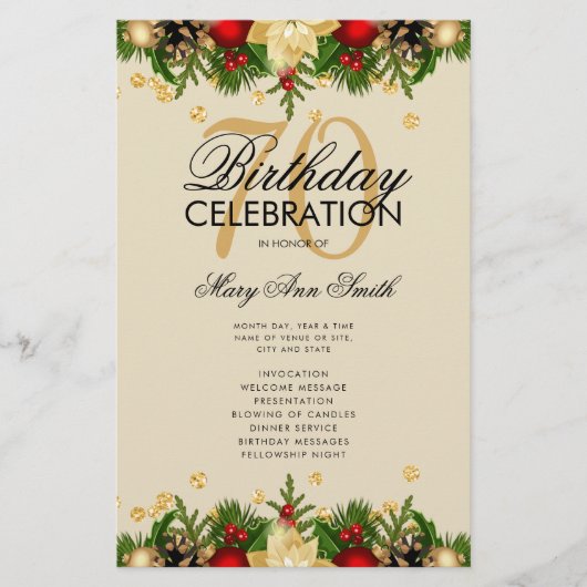 Vakantie 70e verjaardag Programma Gold met menu (Voorkant)