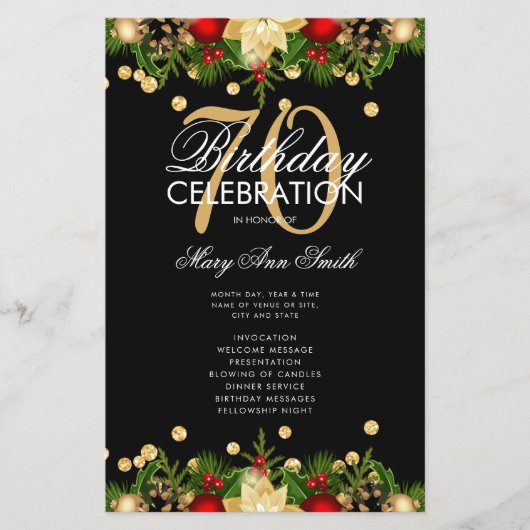 Vakantie 70e verjaardag Programma Gold met menu (Voorkant)