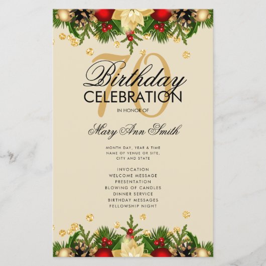 Vakantie 70e verjaardag Programma Gold met menu (Voorkant)