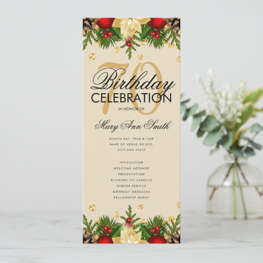 Vakantie 70e verjaardag Programma Gold met menu (Staand voorkant)