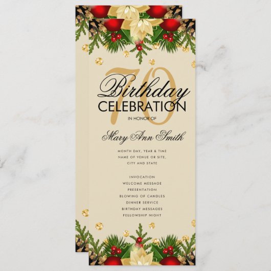 Vakantie 70e verjaardag Programma Gold met menu (Voorkant / Achterkant)