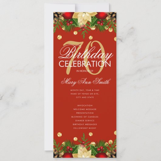 Vakantie 70e verjaardag Programma Gold Red Menu (Voorkant)