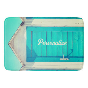 Vakantie aan het strand cabana turquoise wit badmat