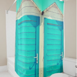 Vakantie aan het strand cabana turquoise wit douchegordijn