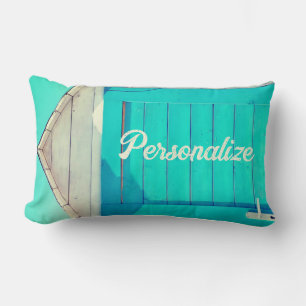 Vakantie aan het strand cabana turquoise wit kussen