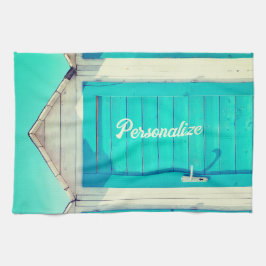 Vakantie aan het strand cabana turquoise wit theedoek