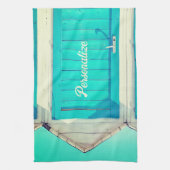 Vakantie aan het strand cabana turquoise wit theedoek (Verticaal)