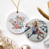 Vakantie aan zee | nautisch anker jaar & foto keramisch ornament