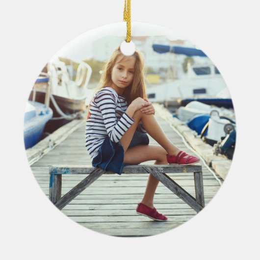 Vakantie aan zee | nautisch anker jaar & foto keramisch ornament (Achterkant)