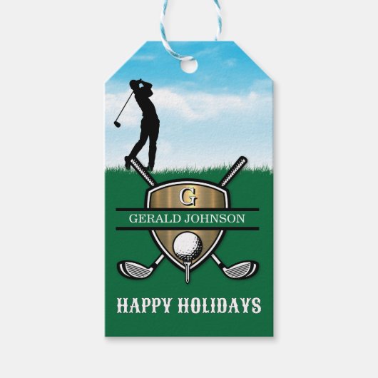 Vakantie Aangepast Golf Monogram Ontwerp Cadeaulabel (Voorkant)