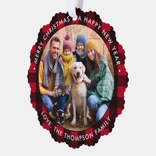 Vakantie aangepaste foto boerderij rode buffel ger ornament kaart (Links)