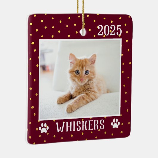 Vakantie aangepaste kattennaam bevestigen Jaar Afd Keramisch Ornament (Rechts)