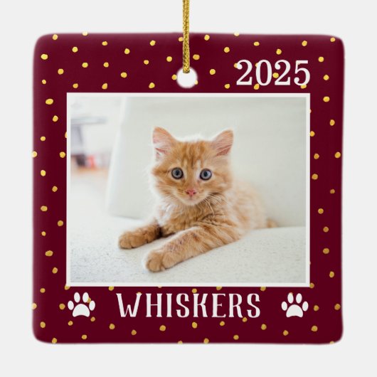 Vakantie aangepaste kattennaam bevestigen Jaar Afd Keramisch Ornament (Achterkant)