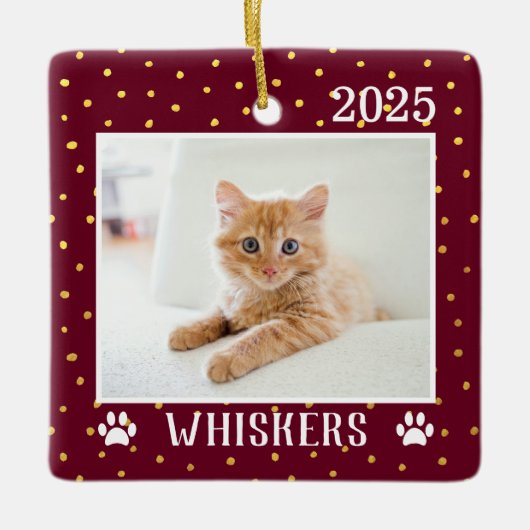 Vakantie aangepaste kattennaam bevestigen Jaar Afd Keramisch Ornament (Voorkant)