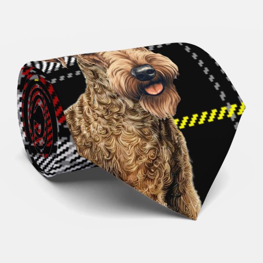 Vakantie Airedale Terrier Hond Red Plaid Kerstmis Stropdas (Opgerold)