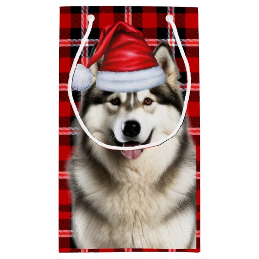 Vakantie Alaskan Malamute Dog Fun Plaid Kerstmis Klein Cadeauzakje (Achterkant)