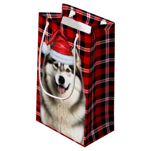 Vakantie Alaskan Malamute Dog Fun Plaid Kerstmis Klein Cadeauzakje (Achterkant Gekanteld)
