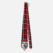 Vakantie Alaskan Malamute Rood Wit Plaid Kerstmis Stropdas (Voorkant)