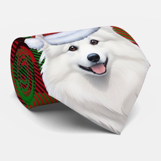 Vakantie Amerikaanse Eskimo Dog Plaid Kerstmis Stropdas (Opgerold)
