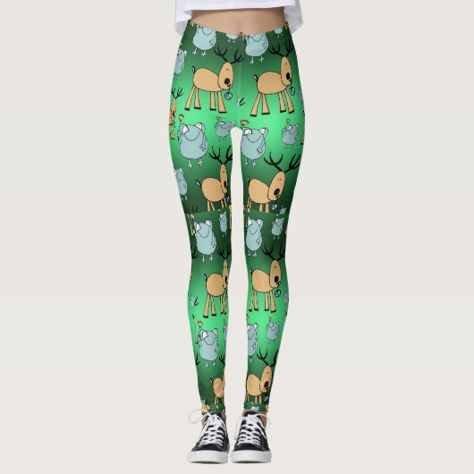 Vakantie Animal Tights, Schattigee groene kerst Leggings (Voorkant)